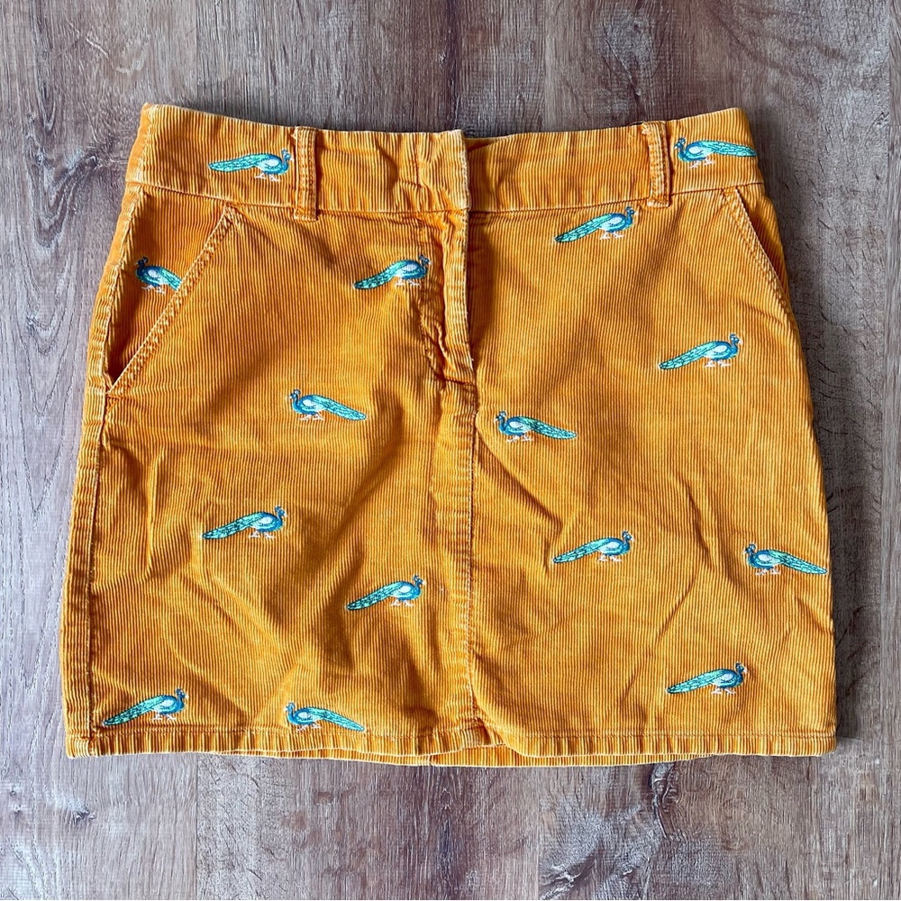 Jcrew J. Crew Corduroy Critter Skirt Peacock Embroidery Orange Size 2 vintage